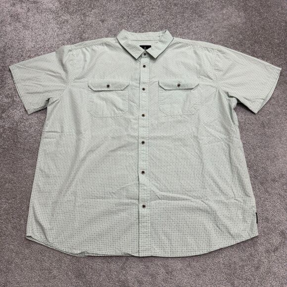 Prana Button Down Shirt Men XXL Green Printed Short Sleeve Cotton Casual Outdoor - Picture 1 of 12